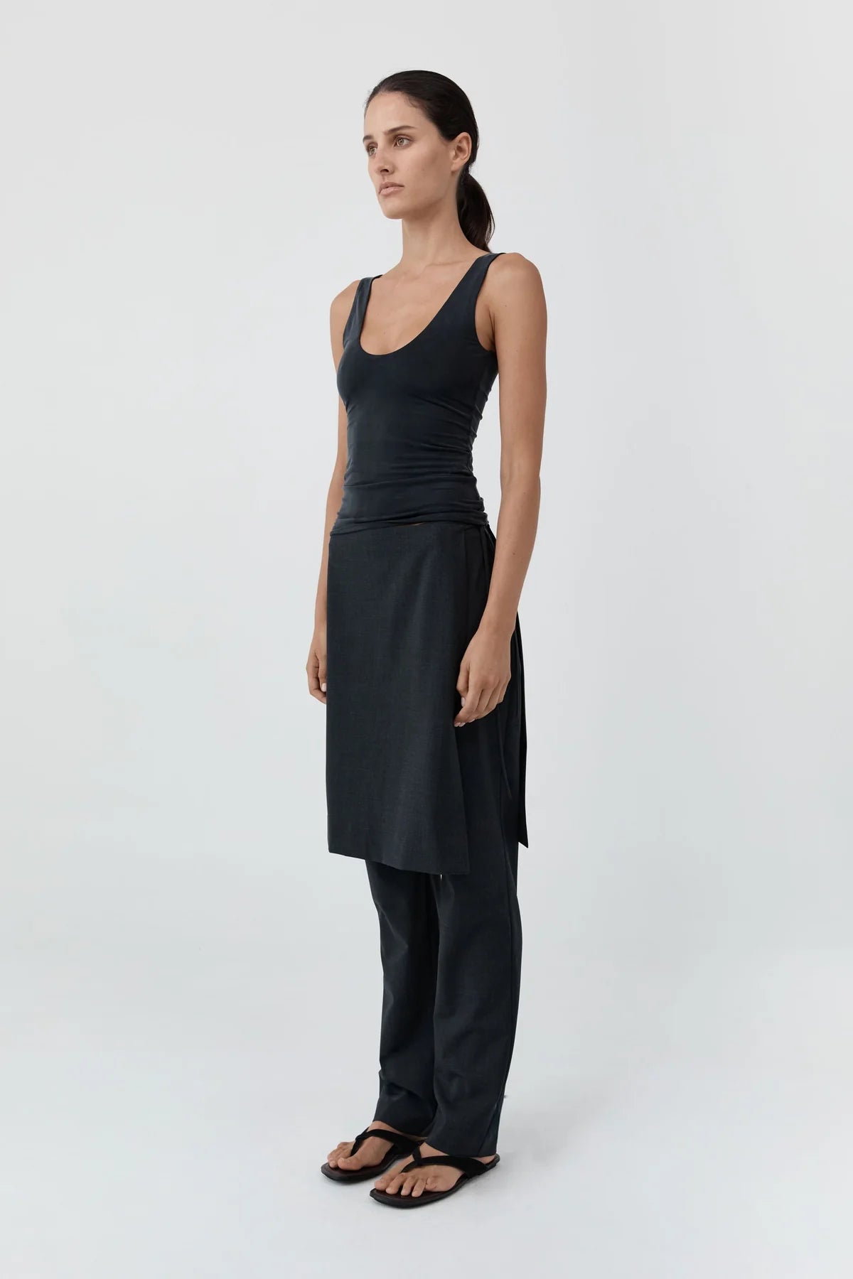 St. Agni - Wool-Blend Sarong Trousers - Dark Graphite