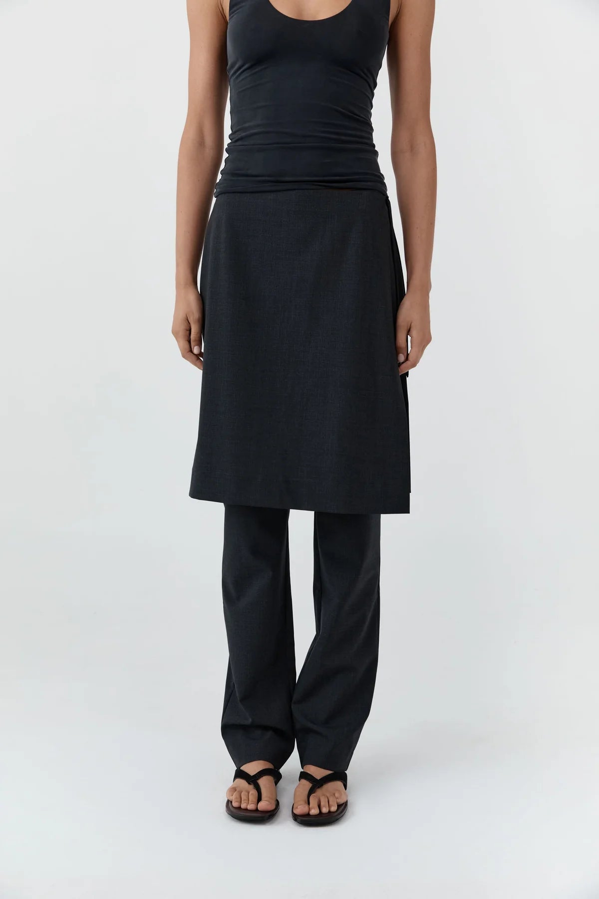 St. Agni - Wool-Blend Sarong Trousers - Dark Graphite