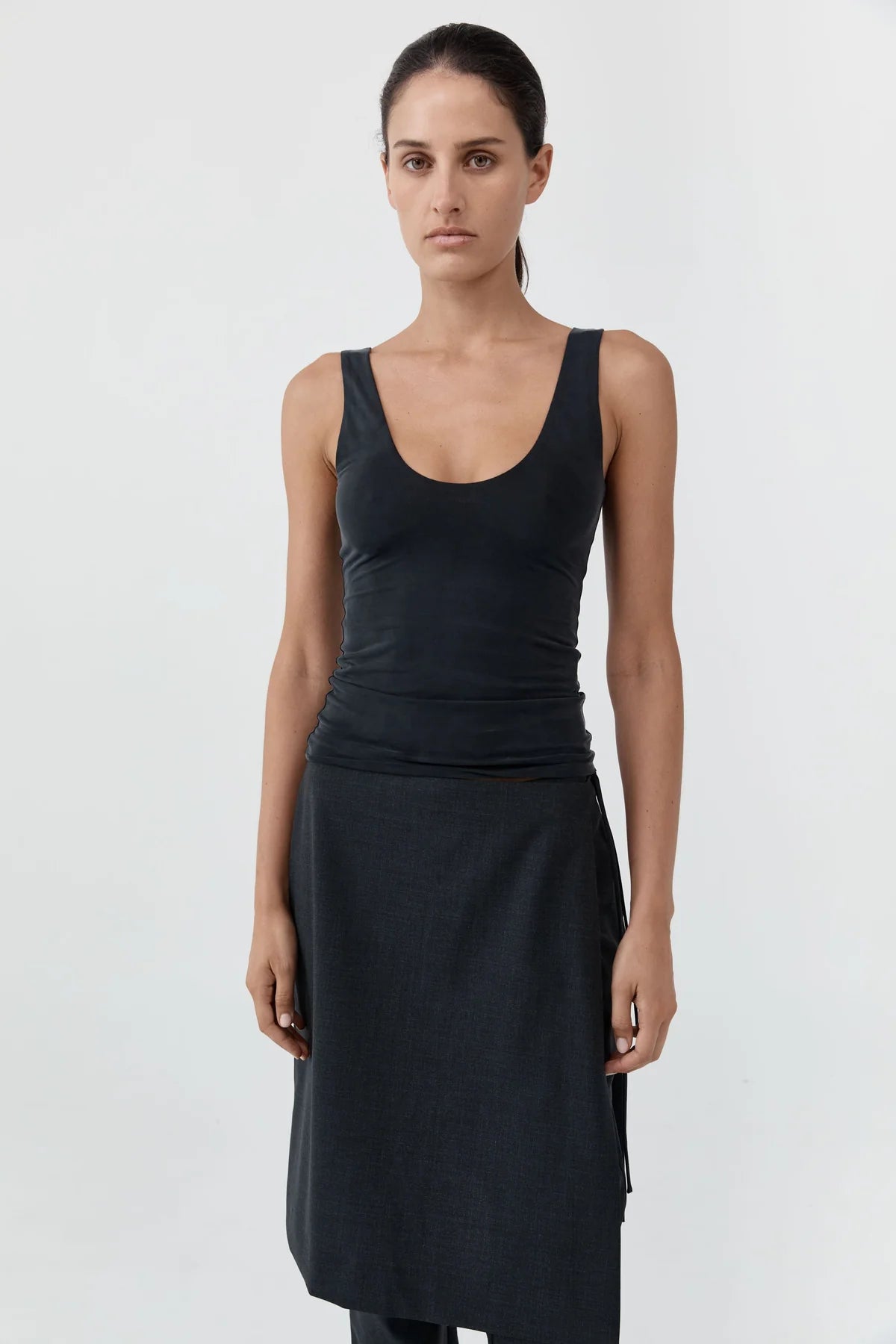 St. Agni - Wool-Blend Sarong Trousers - Dark Graphite