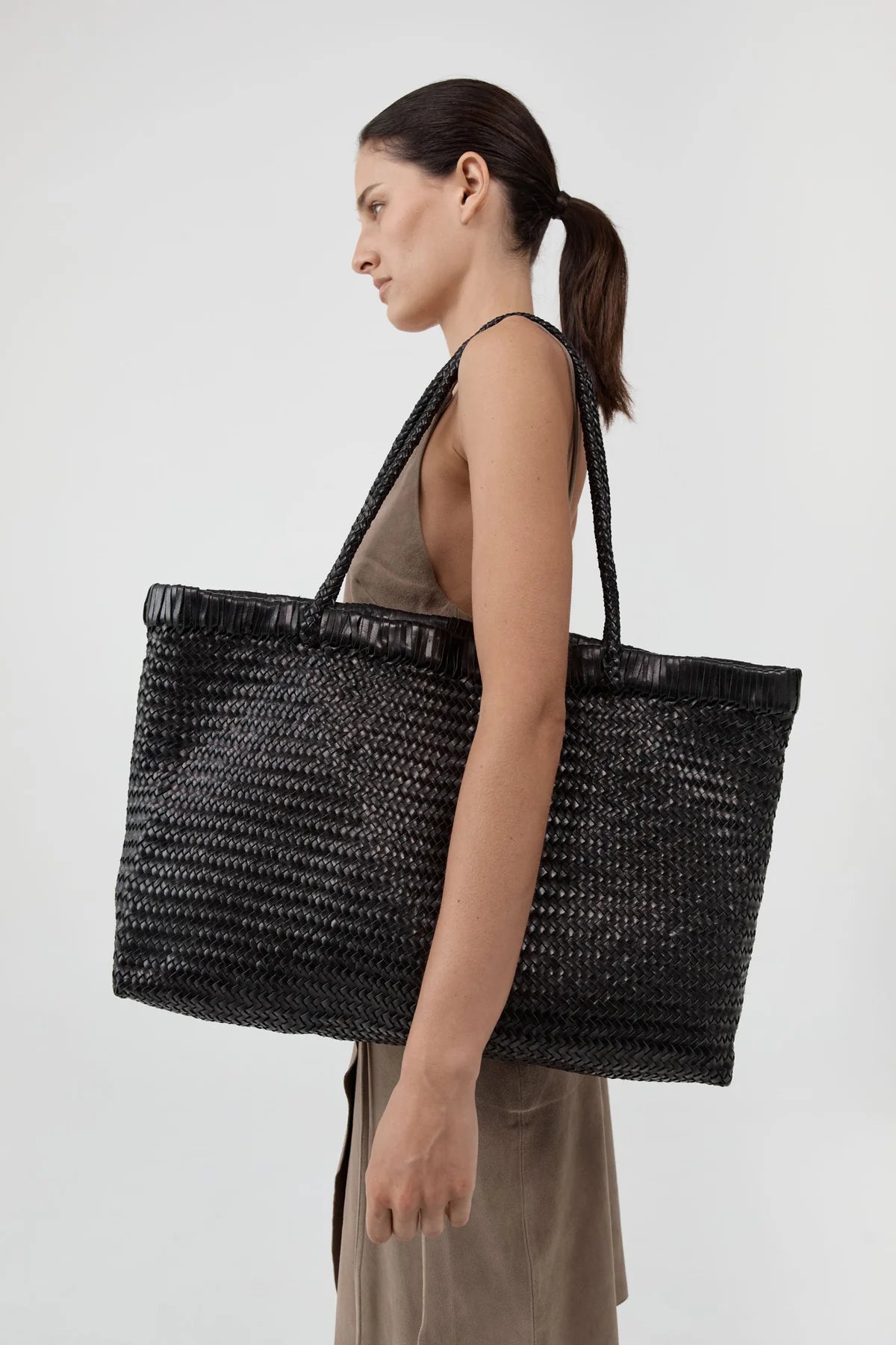 St. Agni - Woven Leather Tote Bag - Black