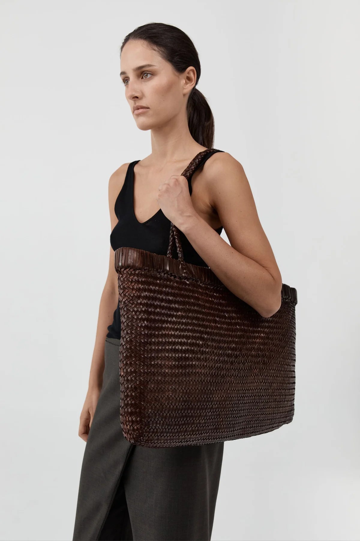 St. Agni - Woven Leather Tote Bag - Chocolate