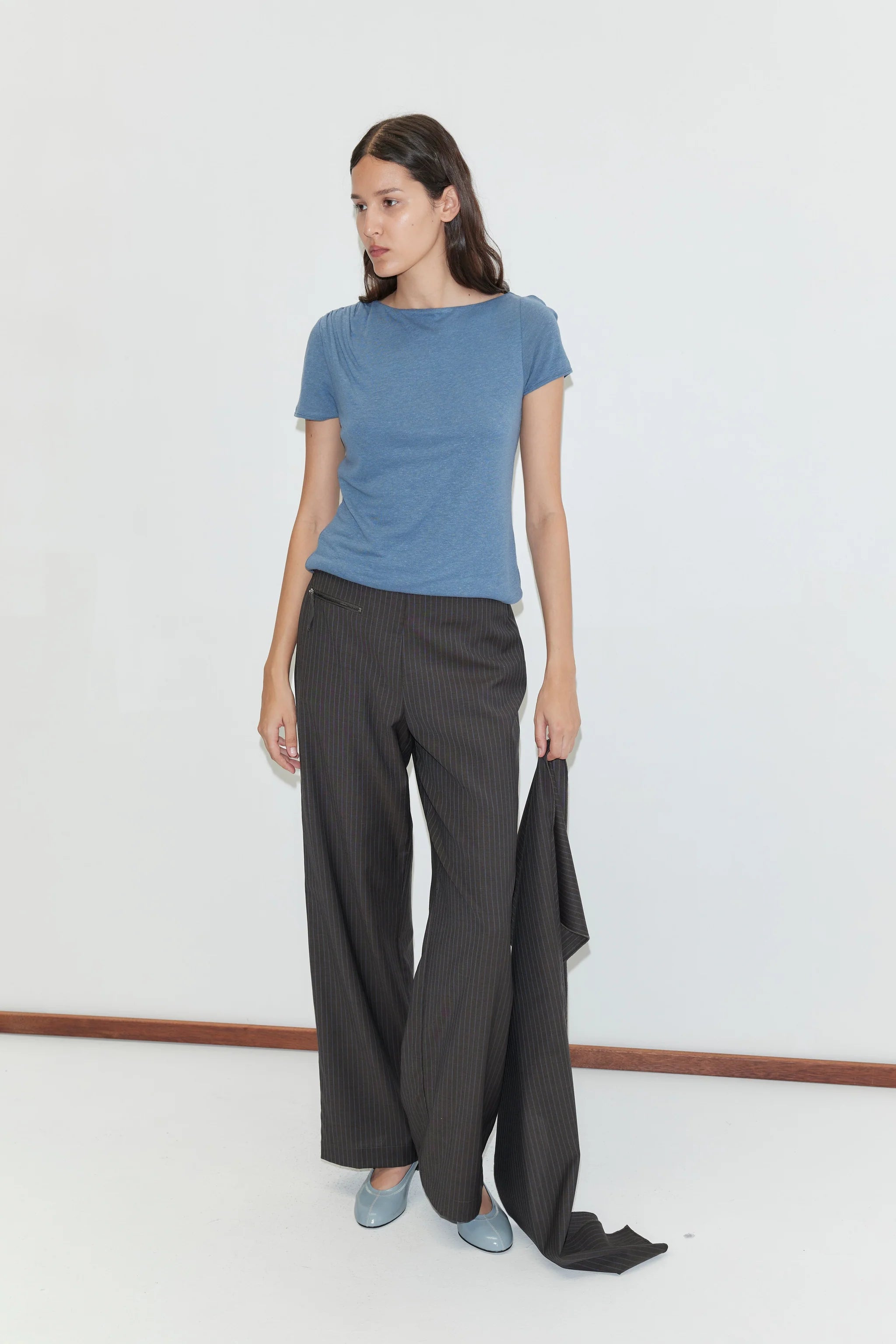 Deiji Studios - Pure Wool Zip Pant Set - Charcoal Stripe