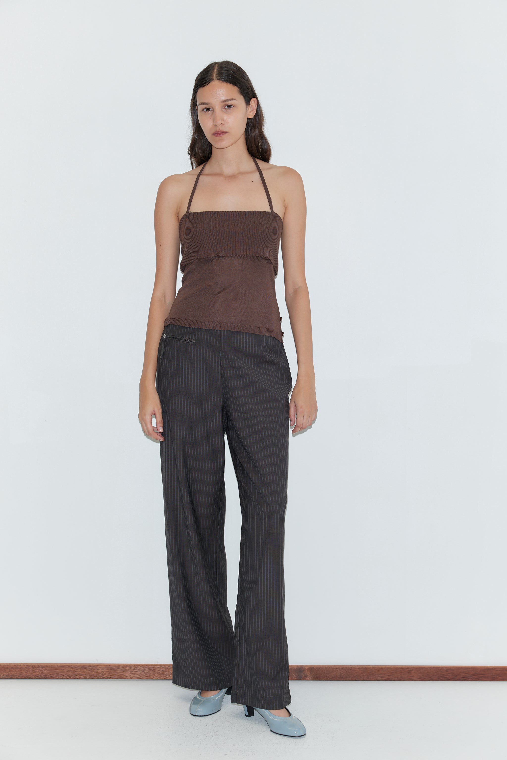 Deiji Studios - Pure Wool Zip Pant Set - Charcoal Stripe
