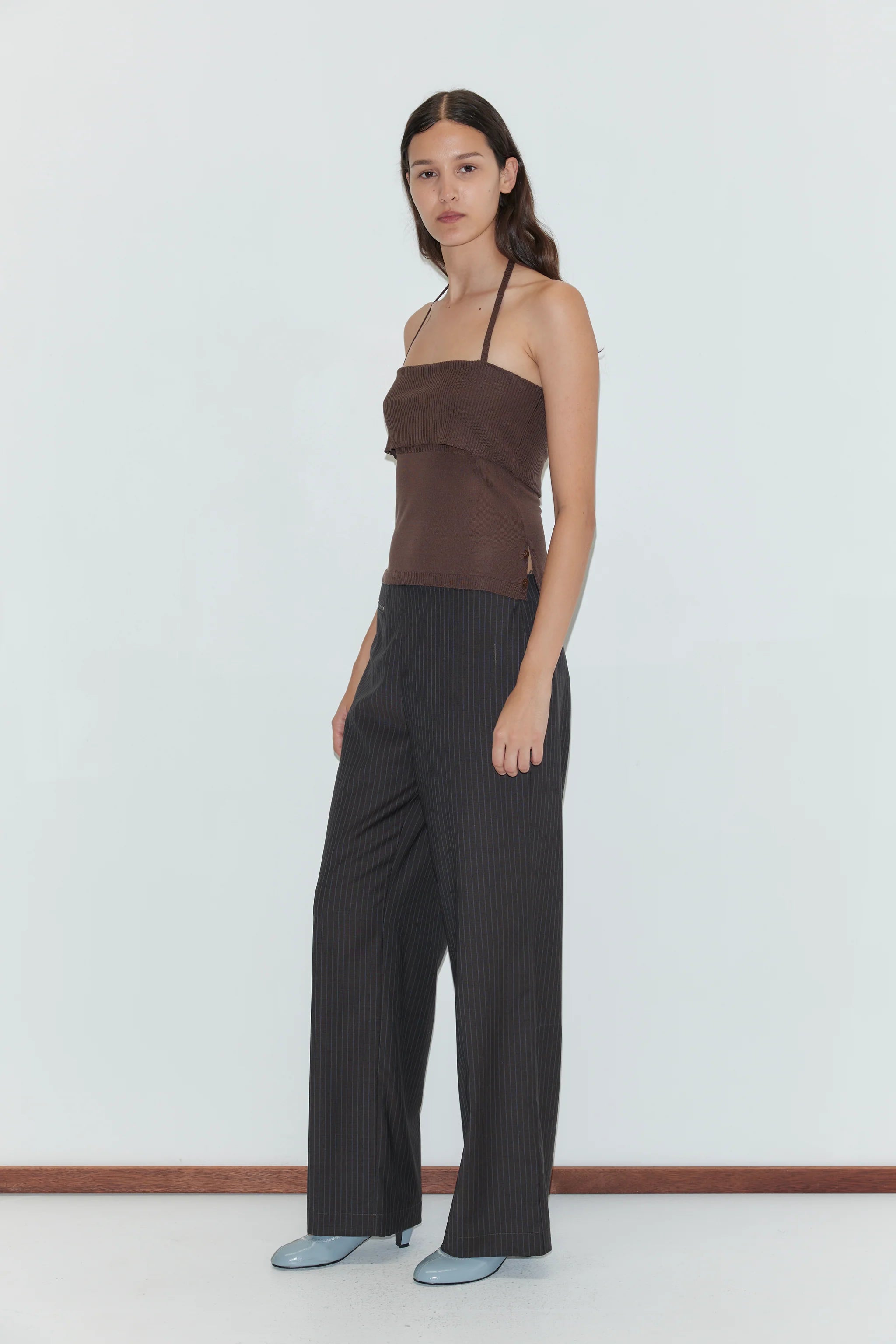 Deiji Studios - Pure Wool Zip Pant Set - Charcoal Stripe