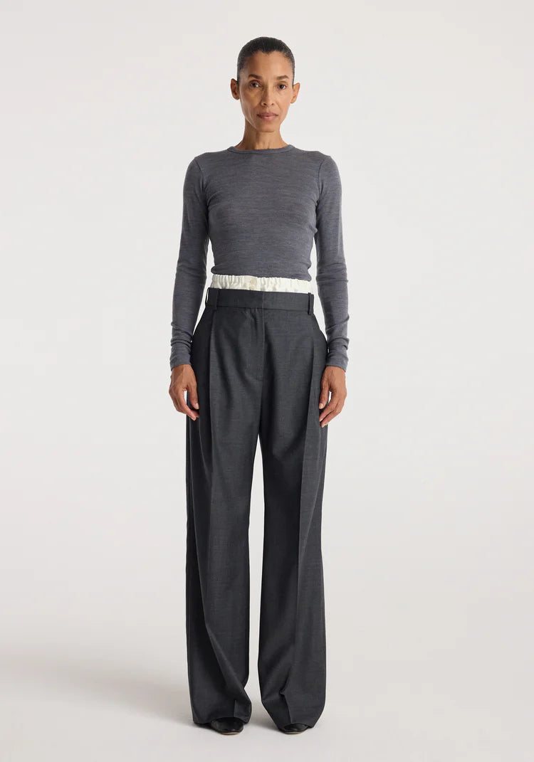 Róhe - Fine Merino Rib Long Sleeve - Anthracite Melange