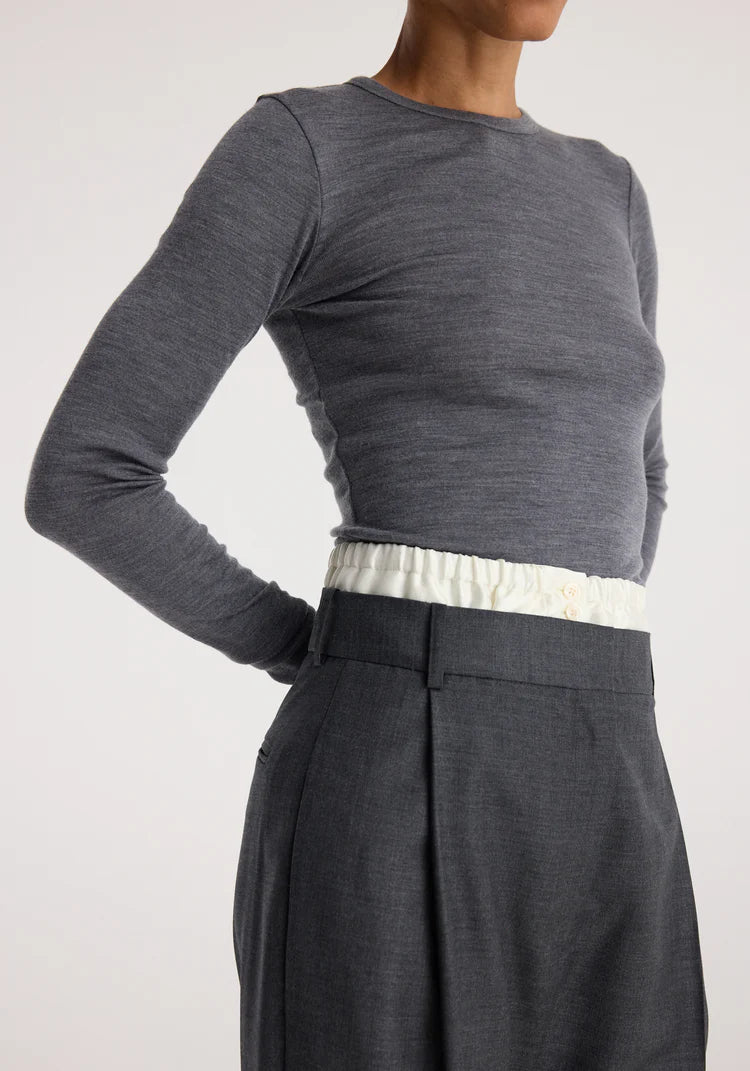Róhe - Fine Merino Rib Long Sleeve - Anthracite Melange