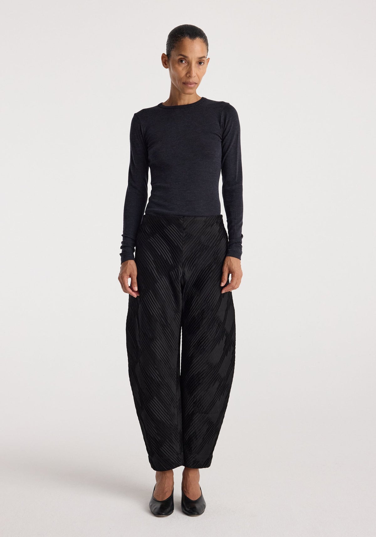 Róhe - Fine Merino Rib Long Sleeve Top - Anthracite Melange