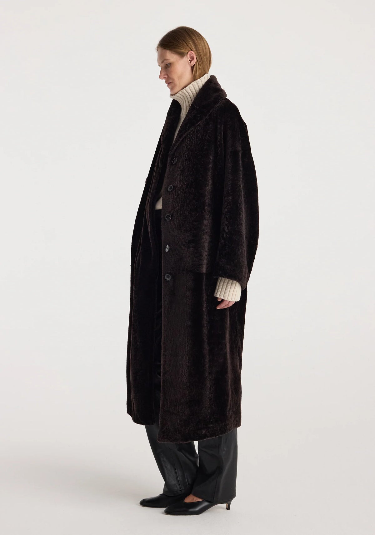 Róhe - Shearling Shawl Collar Coat - Dark Chocolate