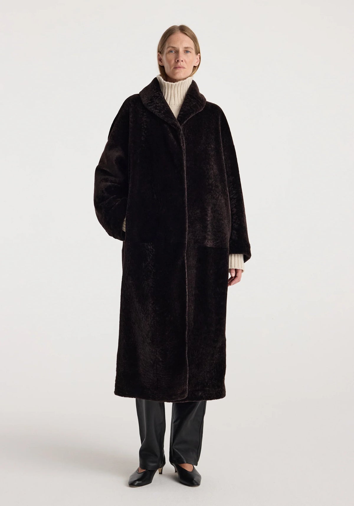 Róhe - Shearling Shawl Collar Coat - Dark Chocolate
