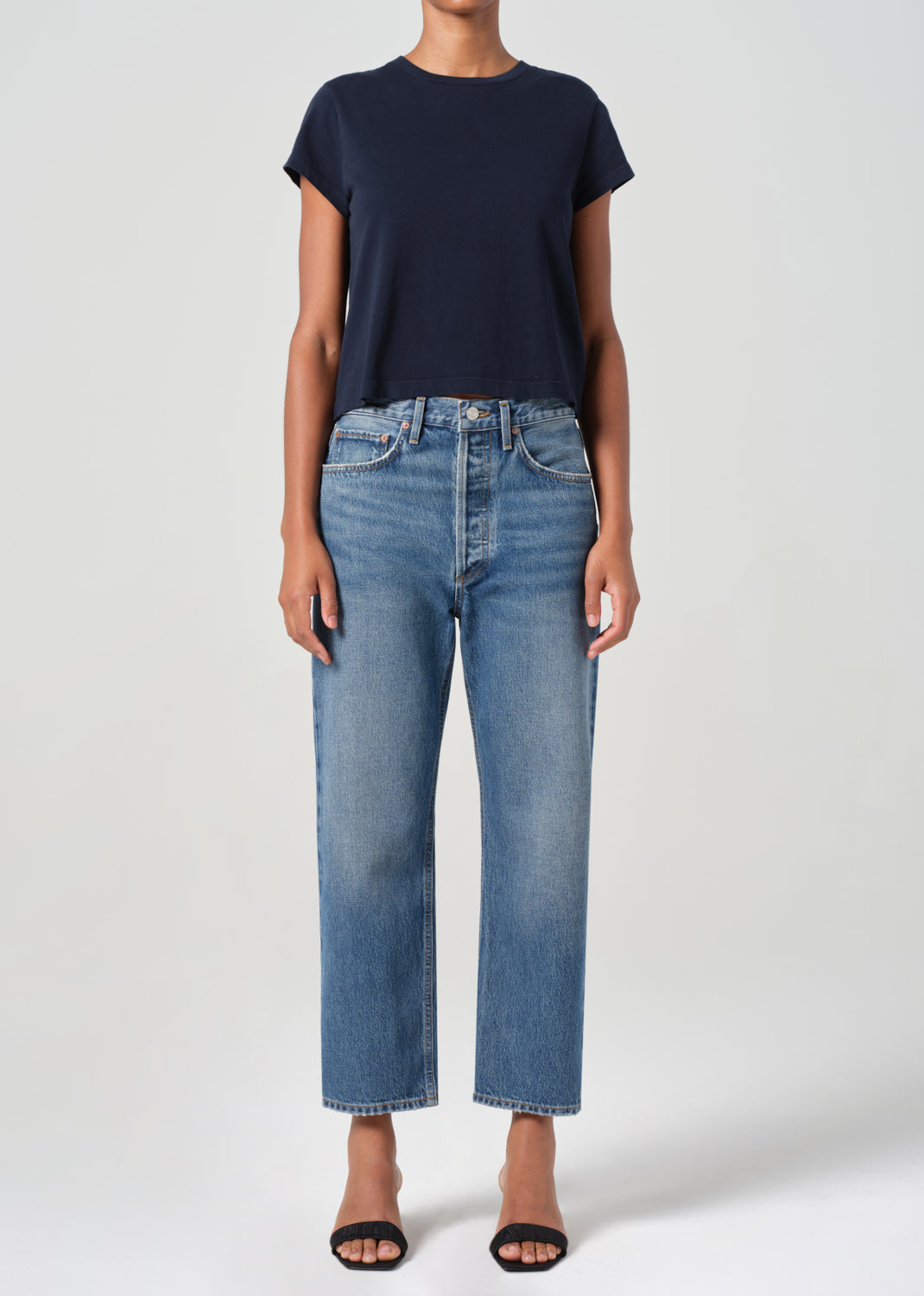 Agolde - Crop Mid Rise Straight Jeans - Blue