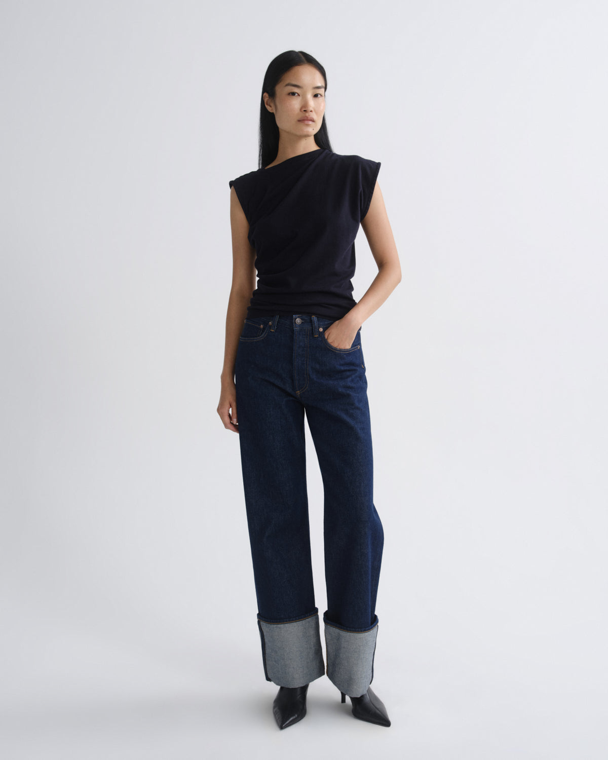 Agolde - Cuffed Straight Leg Jeans - Deep Indigo