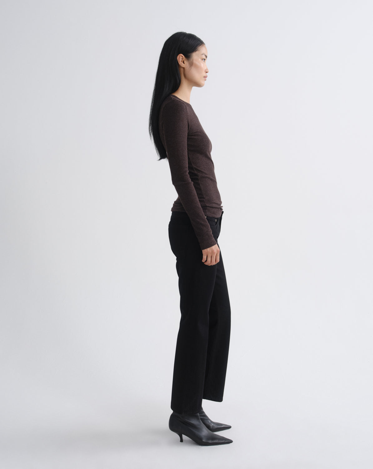 Agolde - Ribbed Long Sleeve Top - Heathered Brown