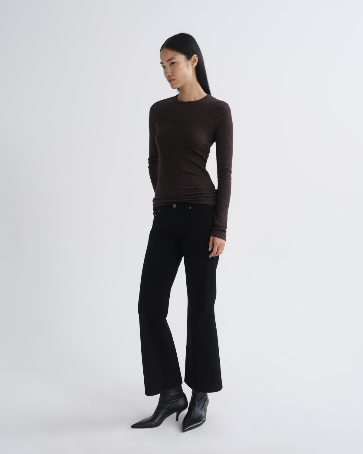Agolde - Ribbed Long Sleeve Top - Heathered Brown