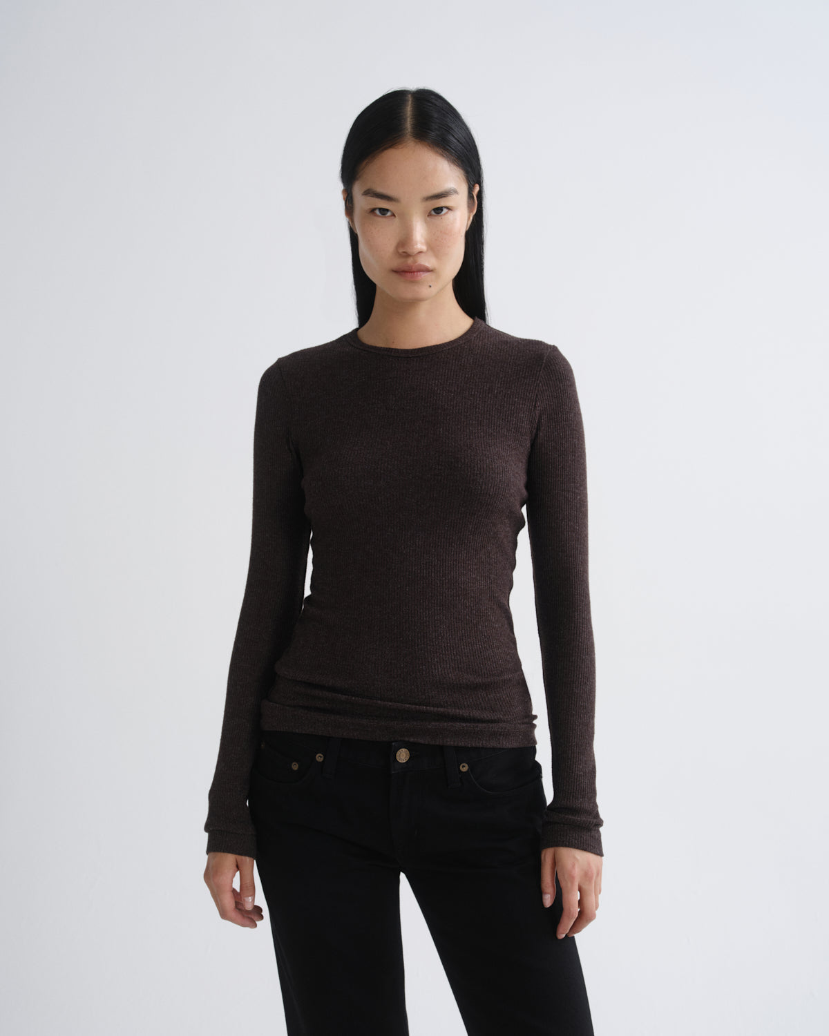 Agolde - Ribbed Long Sleeve Top - Heathered Brown