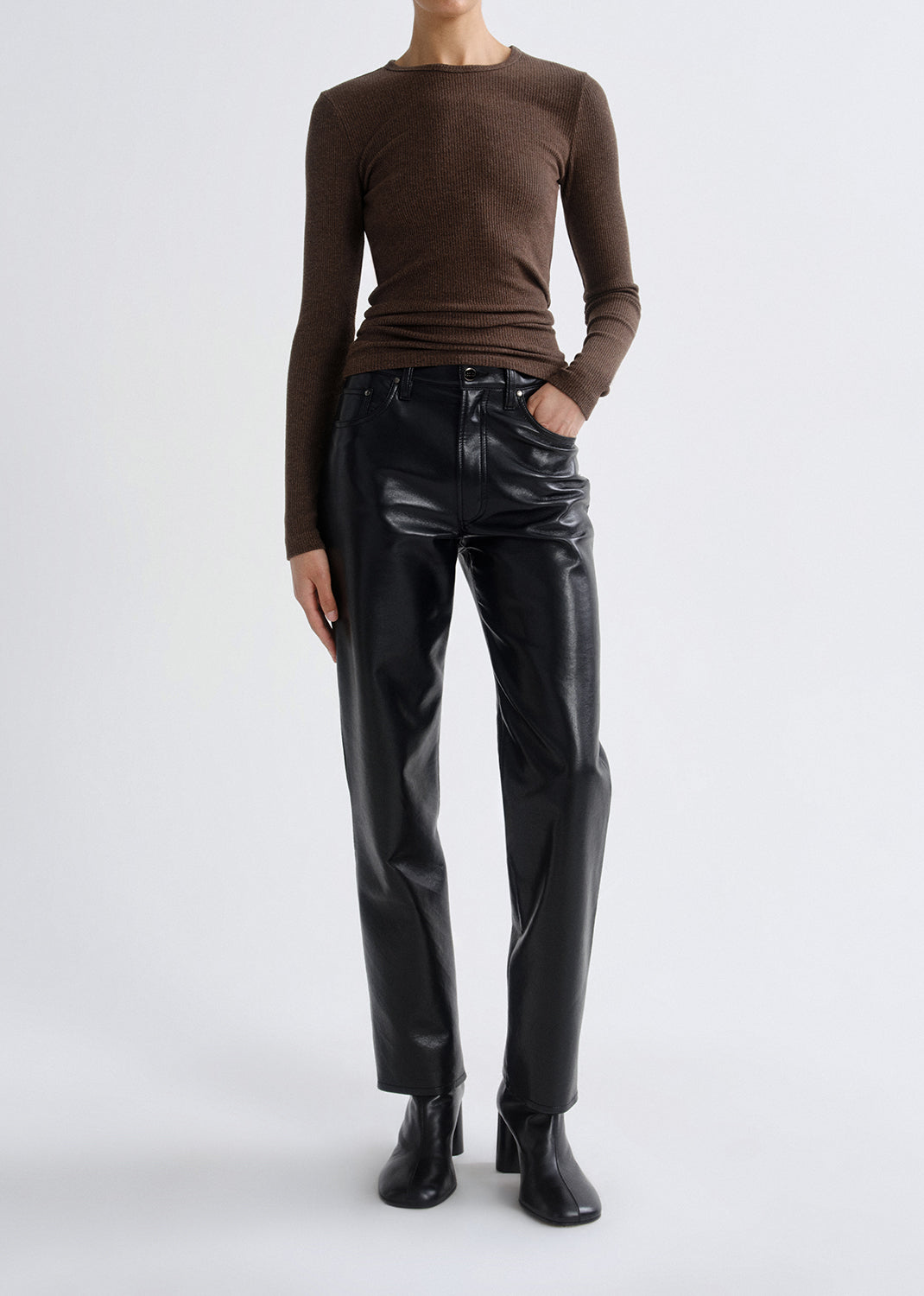 Agolde - Ribbed Long Sleeve Top - Dark Olive