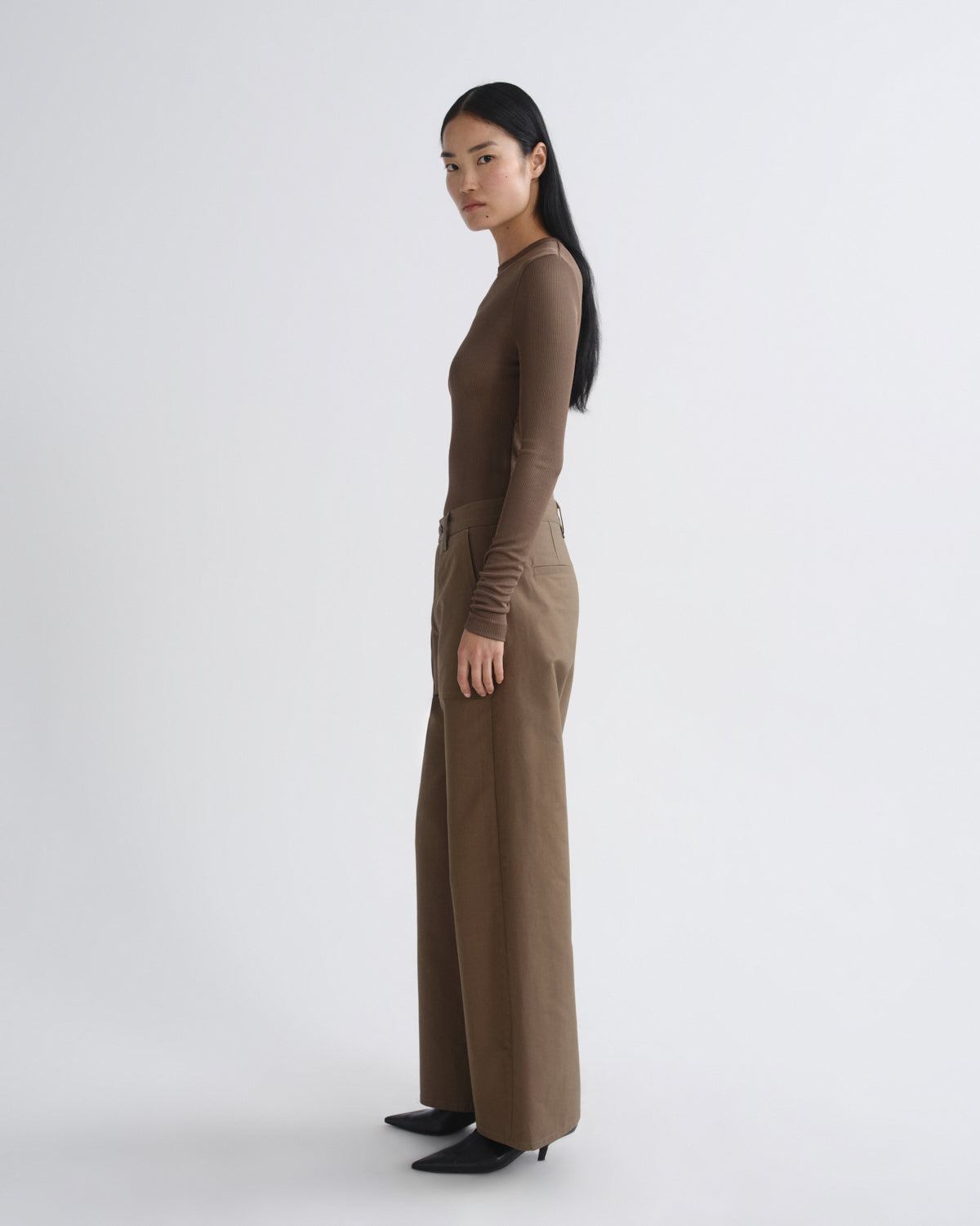 Agolde - Ribbed Viscose Long Sleeve Top - Dark Khaki