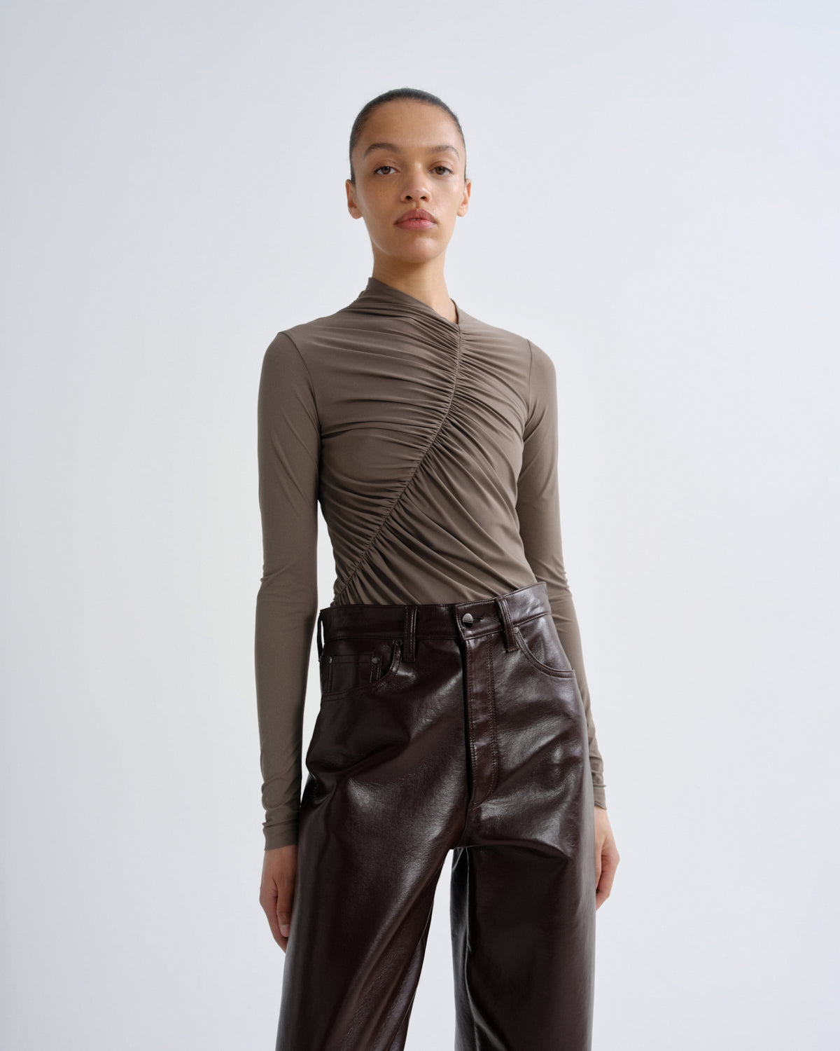 Agolde - Draped Neck Ruched Bodysuit - Taupe