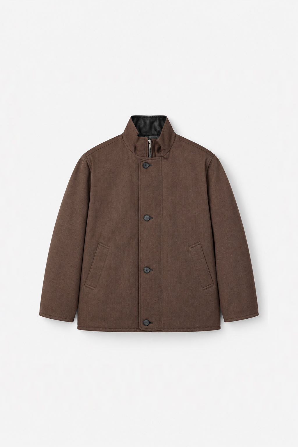 Auralee - Reversible Wool And Leather Half Coat - Brown Chambray / Black