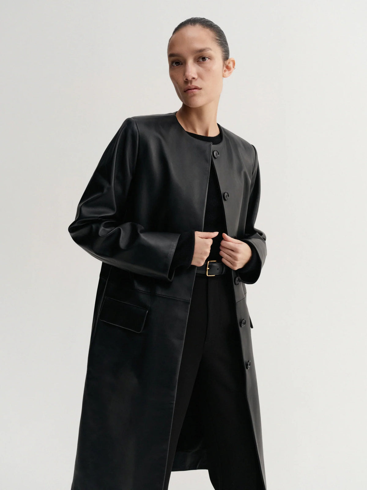 Almada Label - Leather Coat - Black