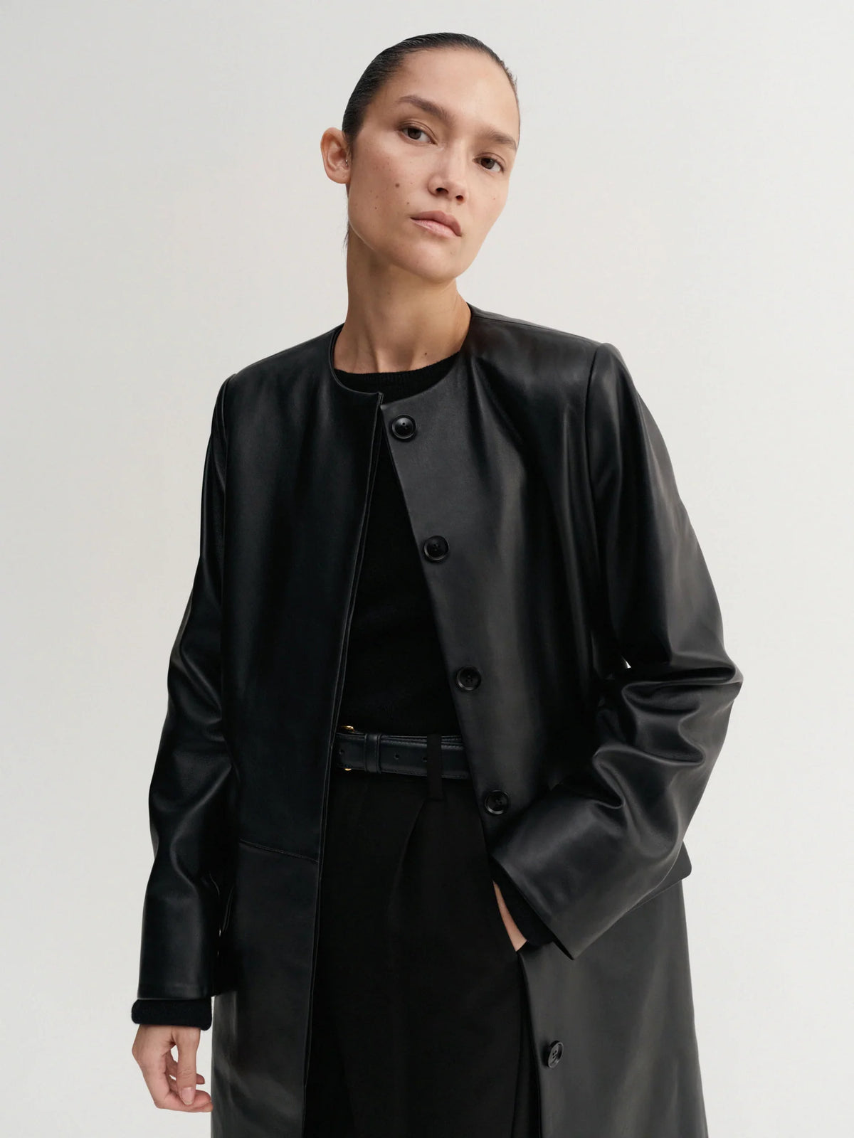 Almada Label - Leather Coat - Black