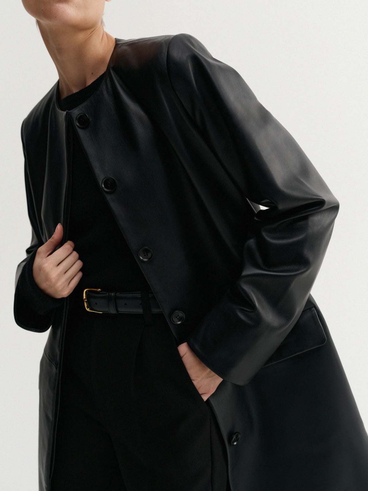 Almada Label - Leather Coat - Black