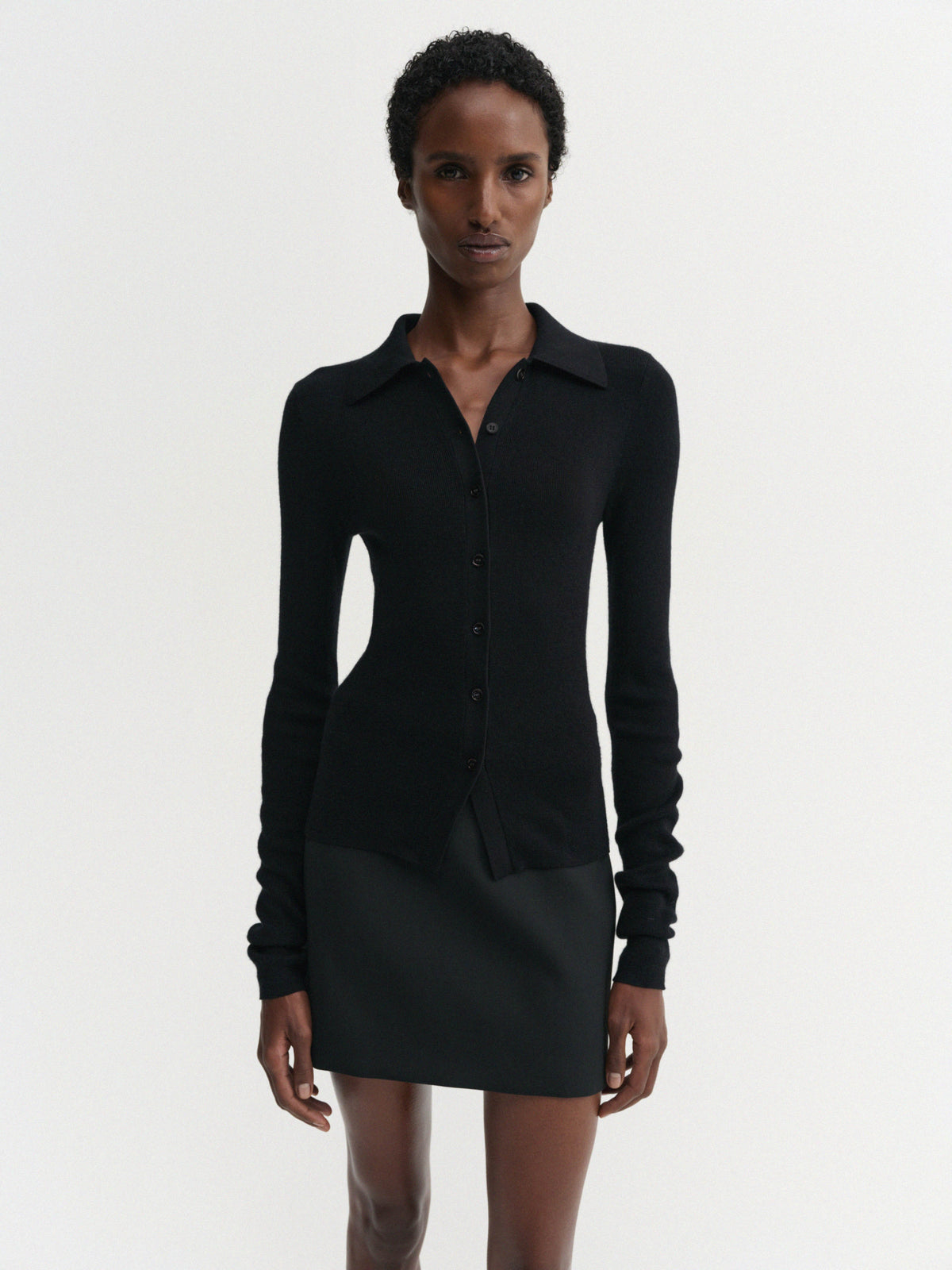 Almada Label - Silk Wool Cashmere Rib Cardigan - Black