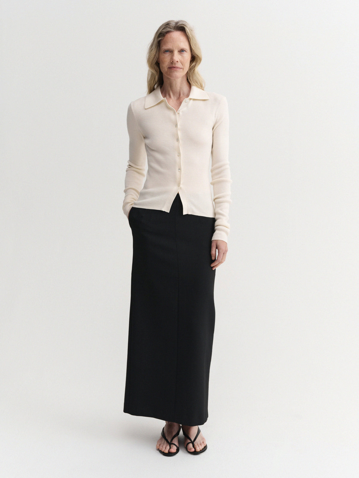 Almada Label - Silk Wool Cashmere Rib Cardigan - Cream