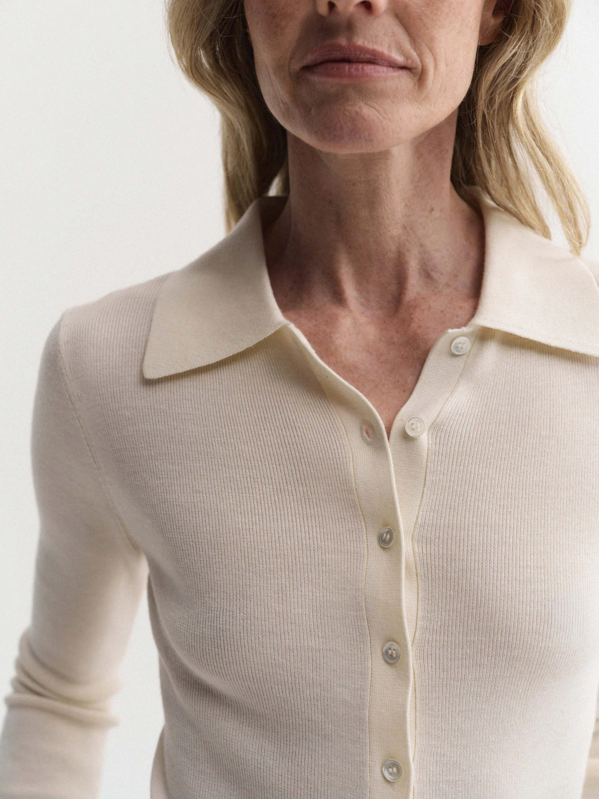 Almada Label - Silk Wool Cashmere Rib Cardigan - Cream