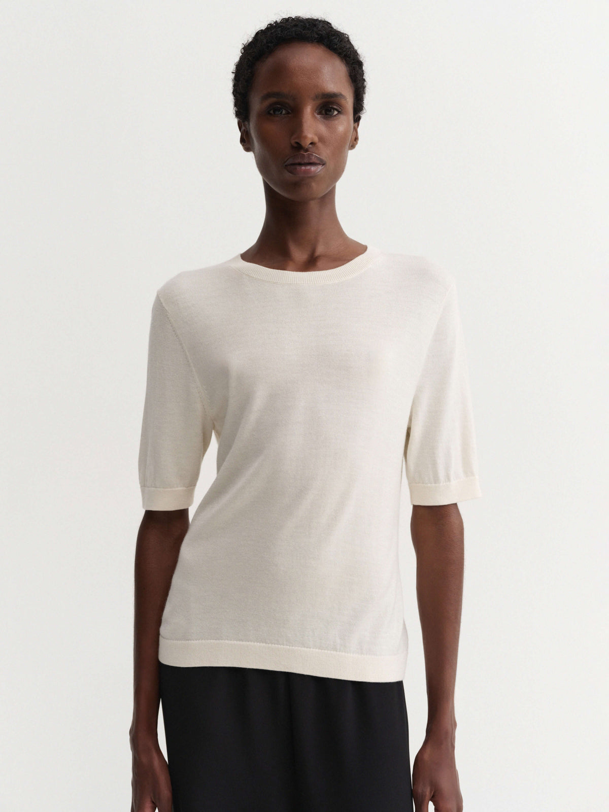 Almada Label - Silk Wool Cashmere Knit T-Shirt - Cream