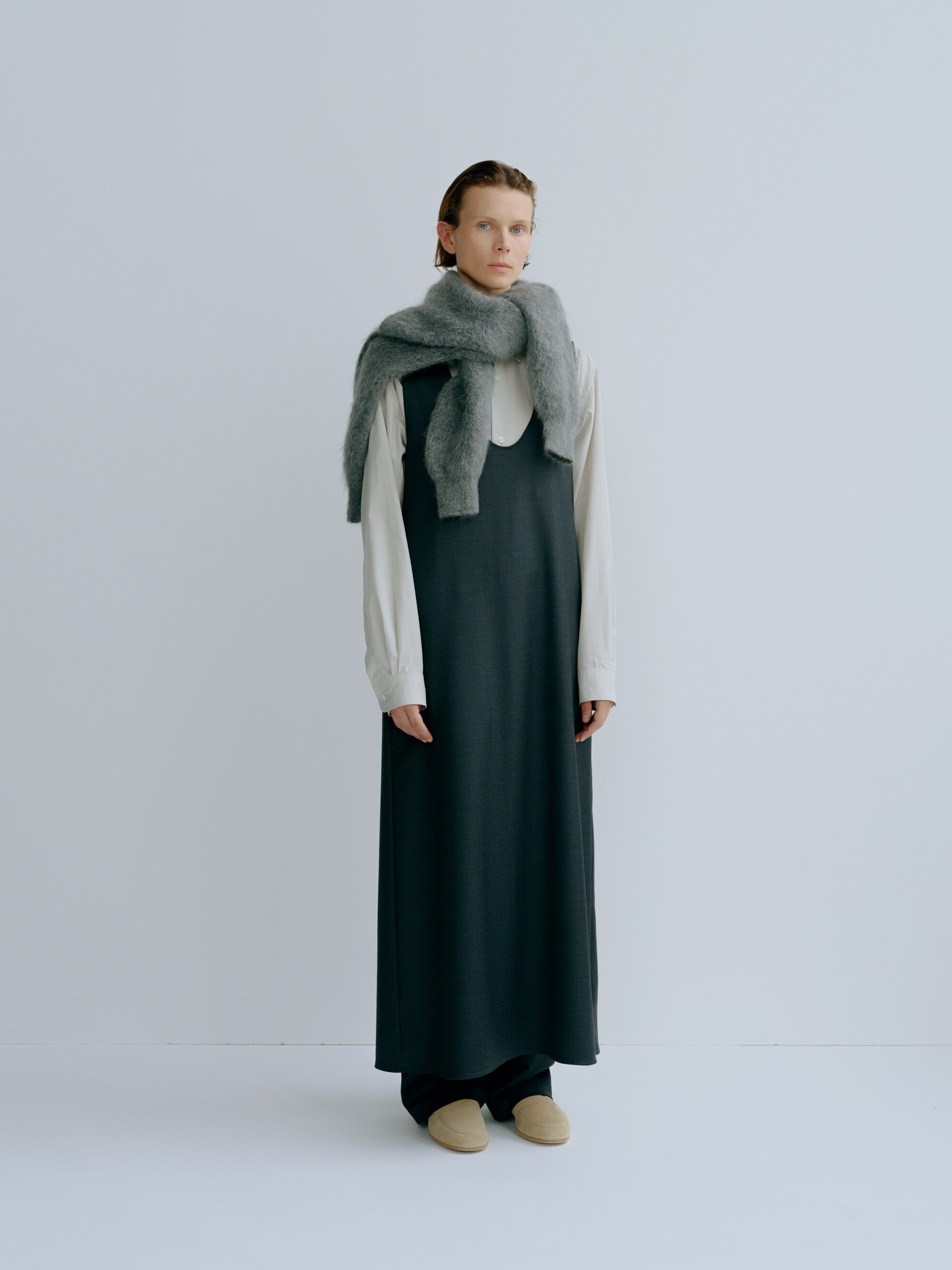 Ssstein - Wool Silk Relaxed Dress - Charcoal