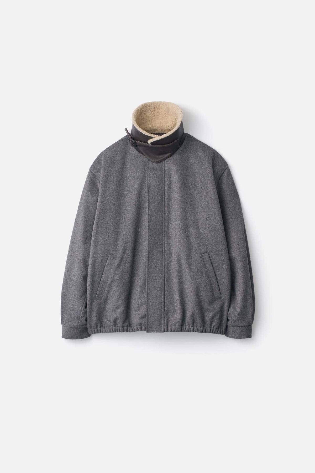 Ssstein - Shearling Collar Padded Wool Jacket - Grey