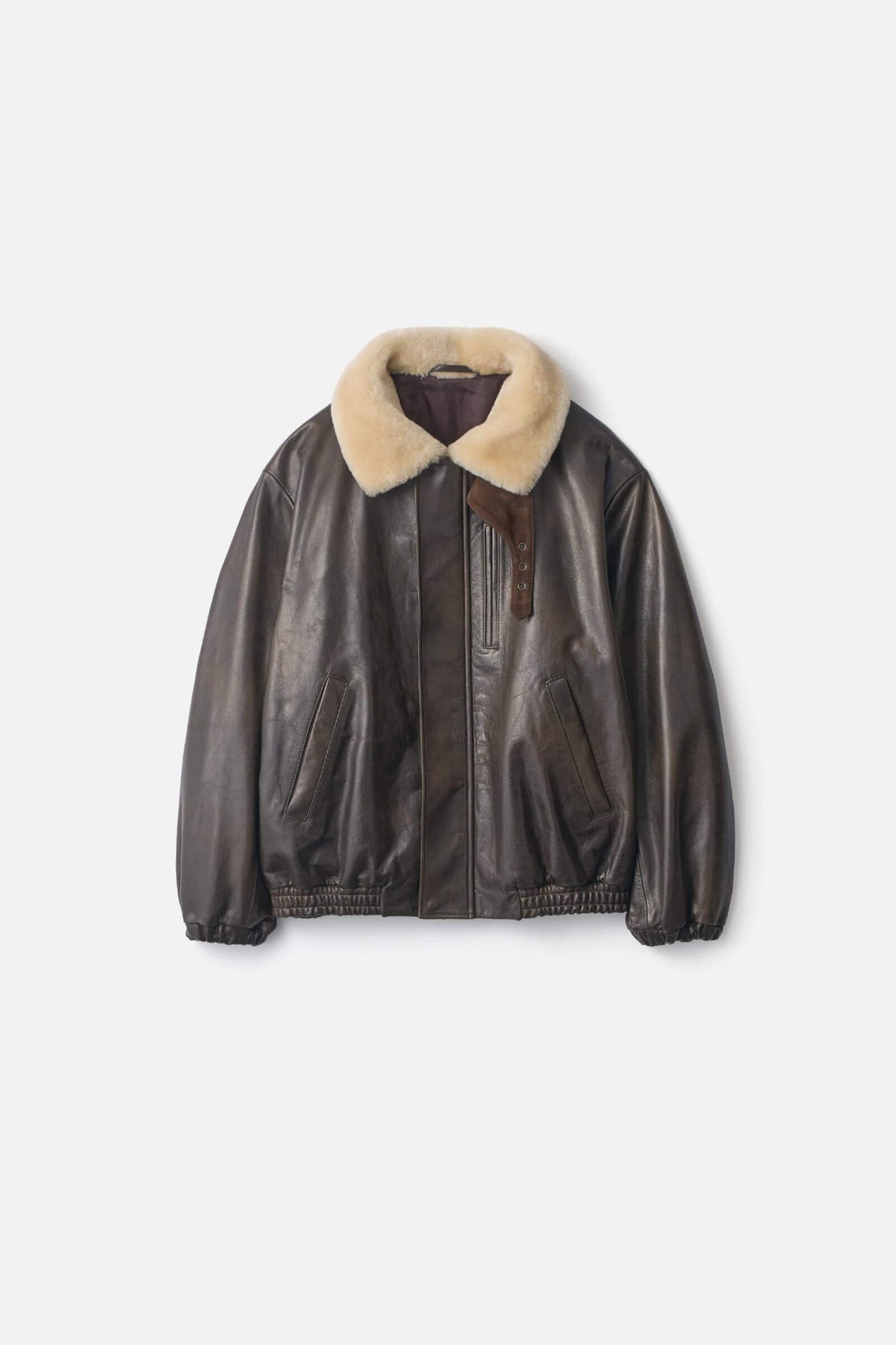 Ssstein - Shearling Collar Leather Flight Jacket - Dark Brown