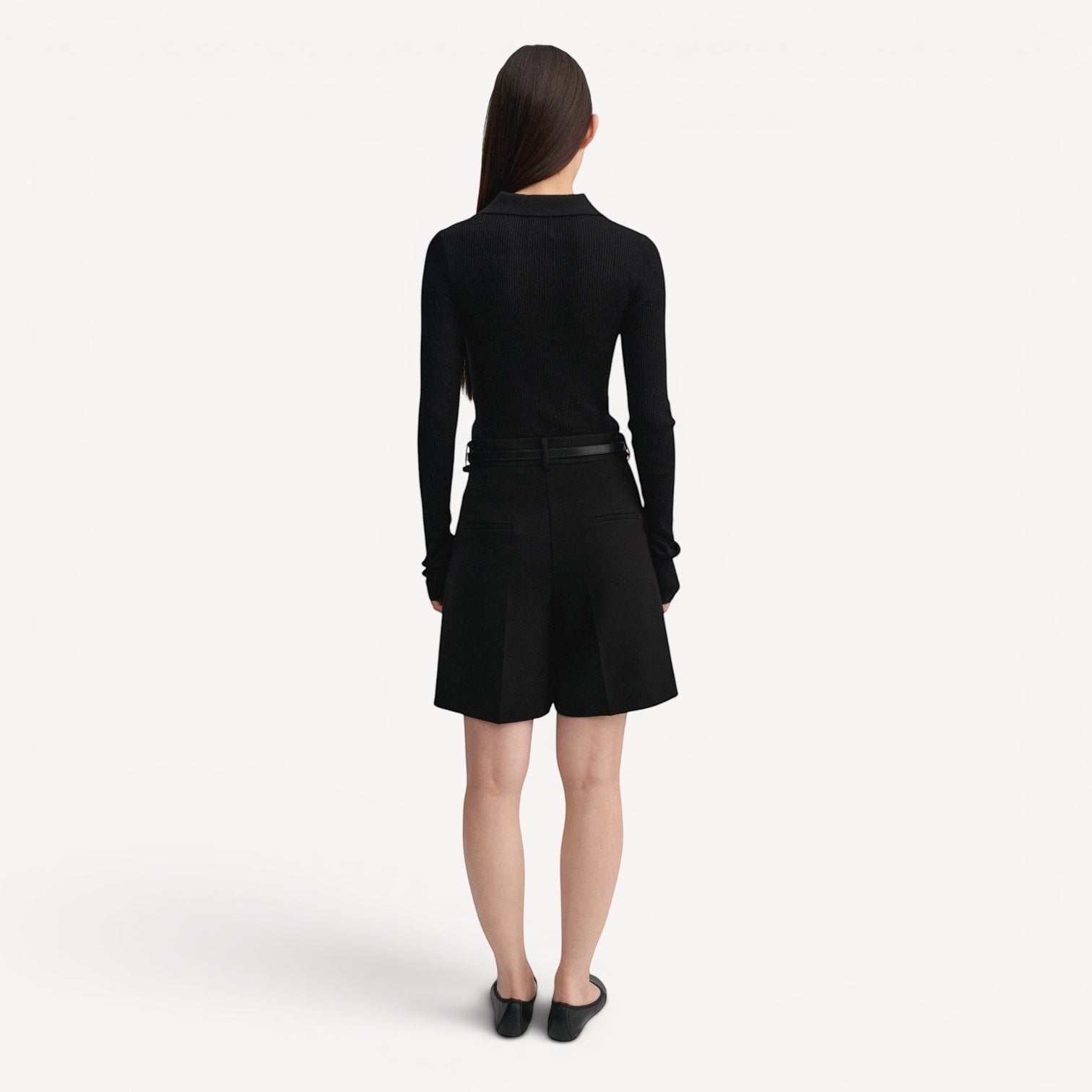 Lula Studio Prague black crepe shorts with high-rise fit and architectural pleats, made from Naia acetate blend.
