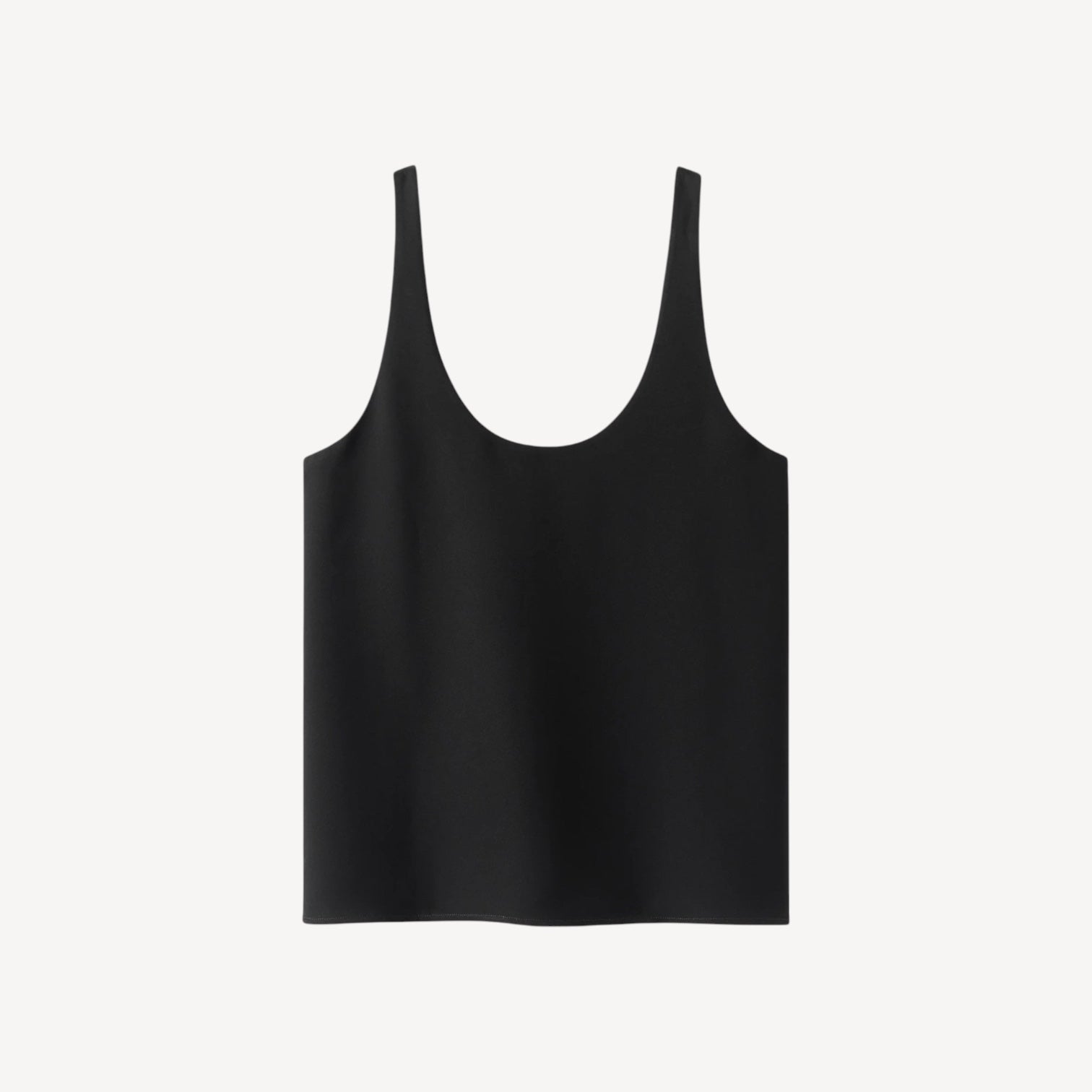 Lula Studio Prague black crepe tank top with a deep scoop neckline and back, featuring a relaxed fit and elegant drape.