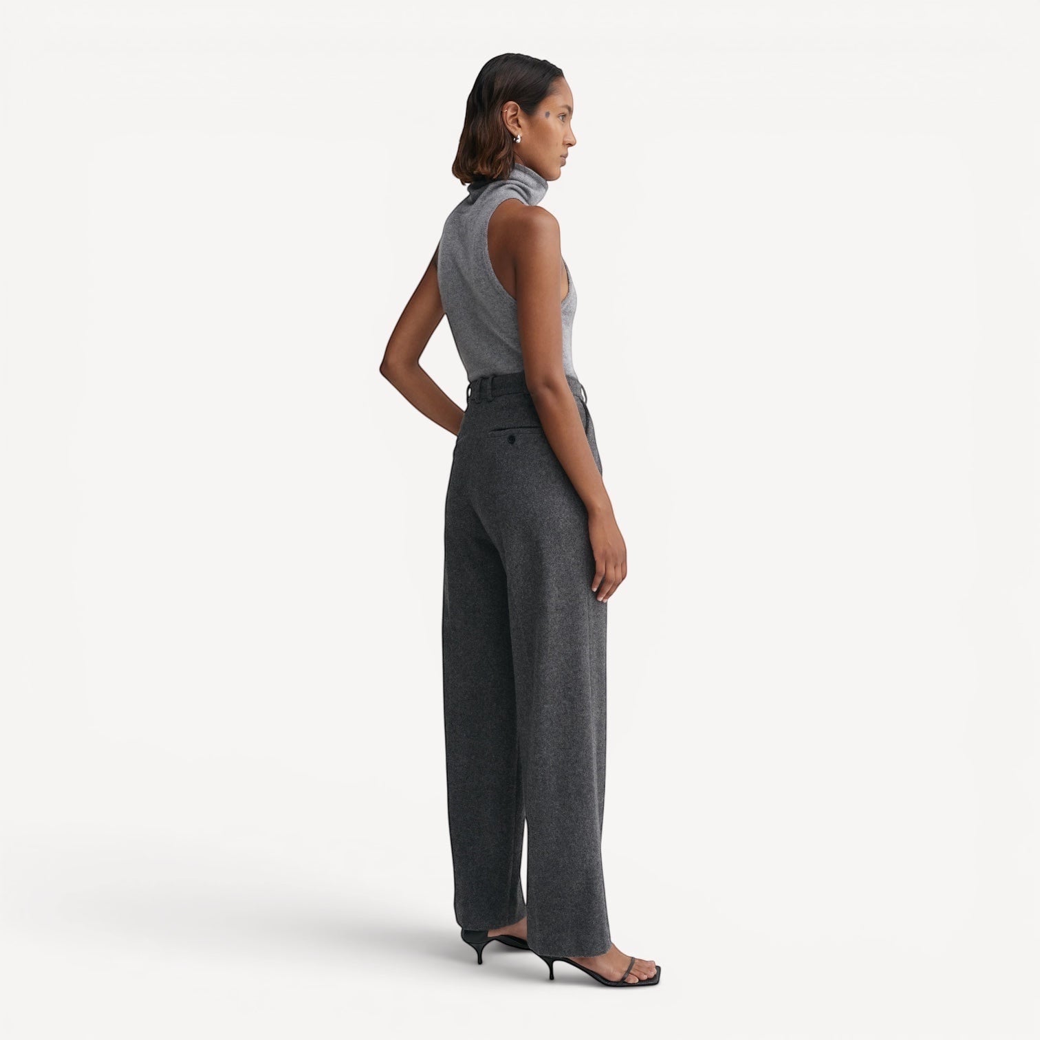 Lula Studio Prague grey sleeveless cashmere turtleneck top with a racerback detail.