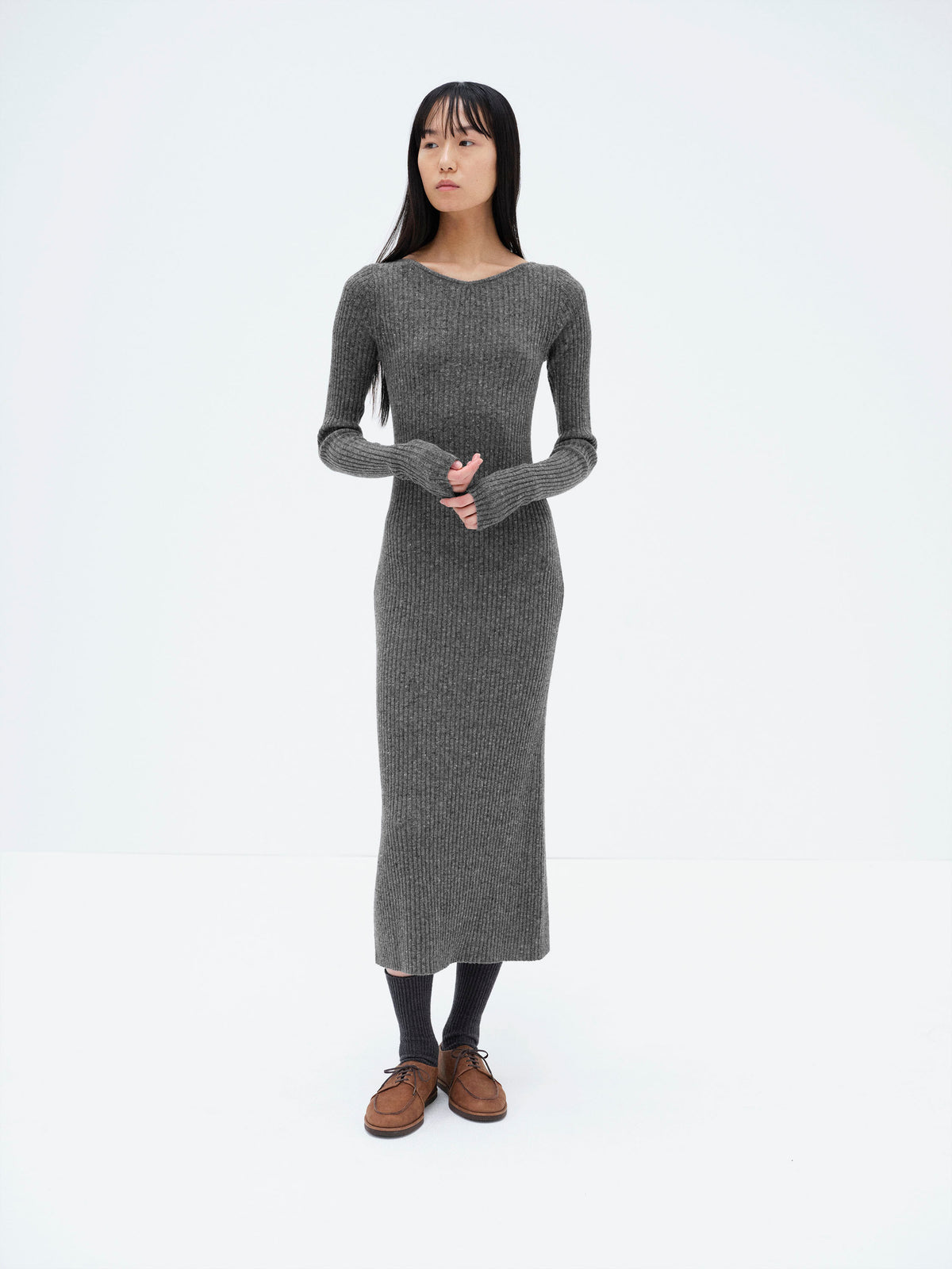 Auralee - Cashmere Nep Knit Dress - Mix Gray