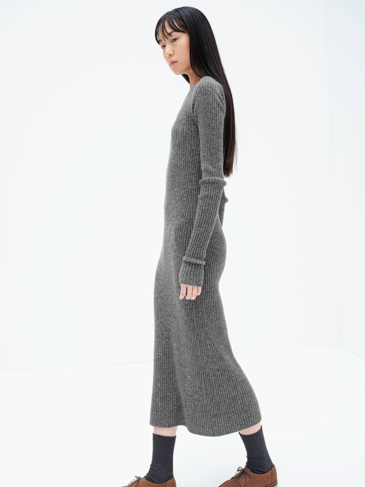 Auralee - Cashmere Nep Knit Dress - Mix Gray