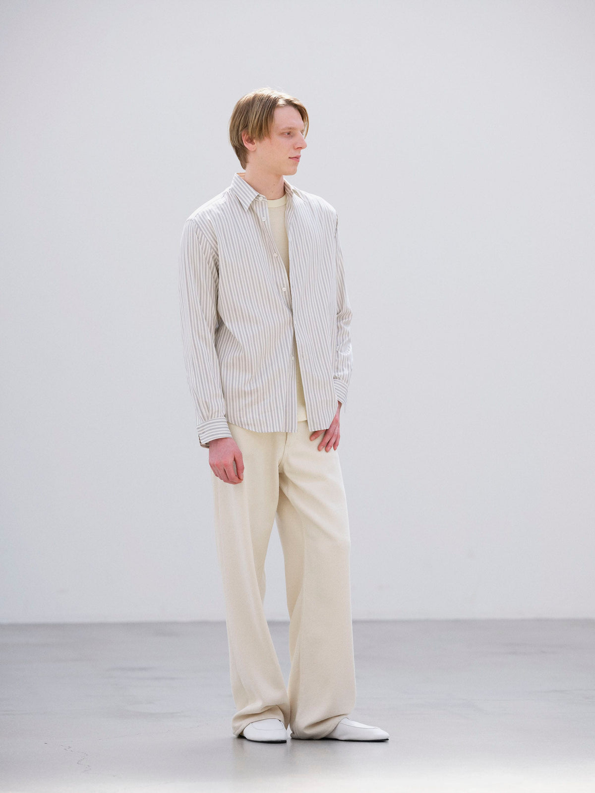 Auralee - Cotton Silk Stripe Shirt - Light Gray Stripe