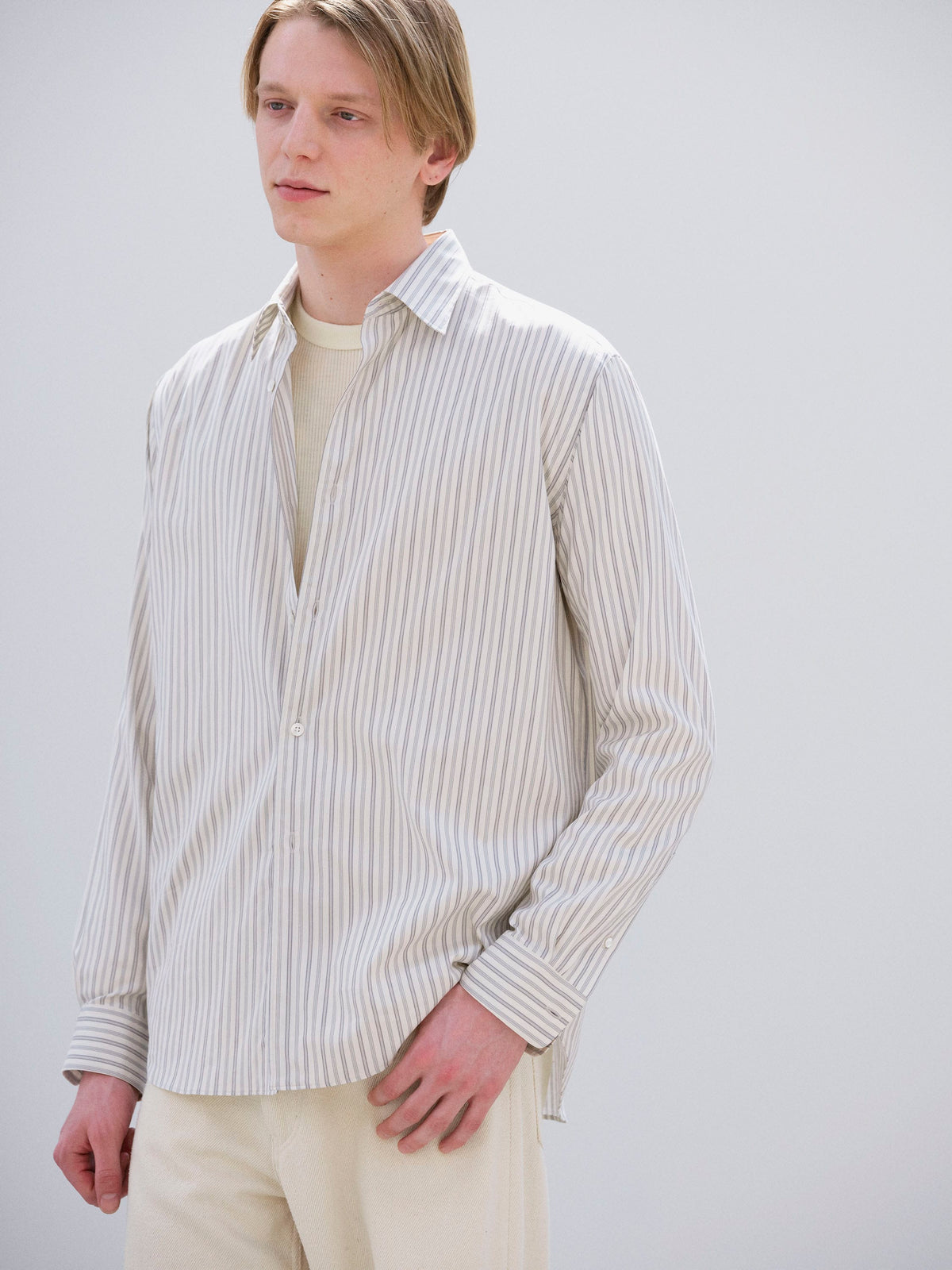 Auralee - Cotton Silk Stripe Shirt - Light Gray Stripe