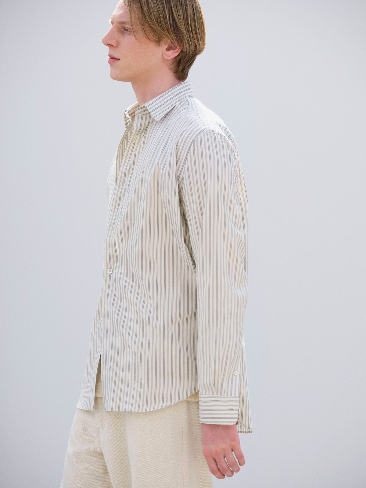 Auralee - Cotton Silk Stripe Shirt - Light Gray Stripe